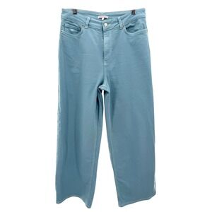 Frances Valentine Ace Stretch Denim Straight Wide Leg Jeans Sz 8 XO Pocket Blue